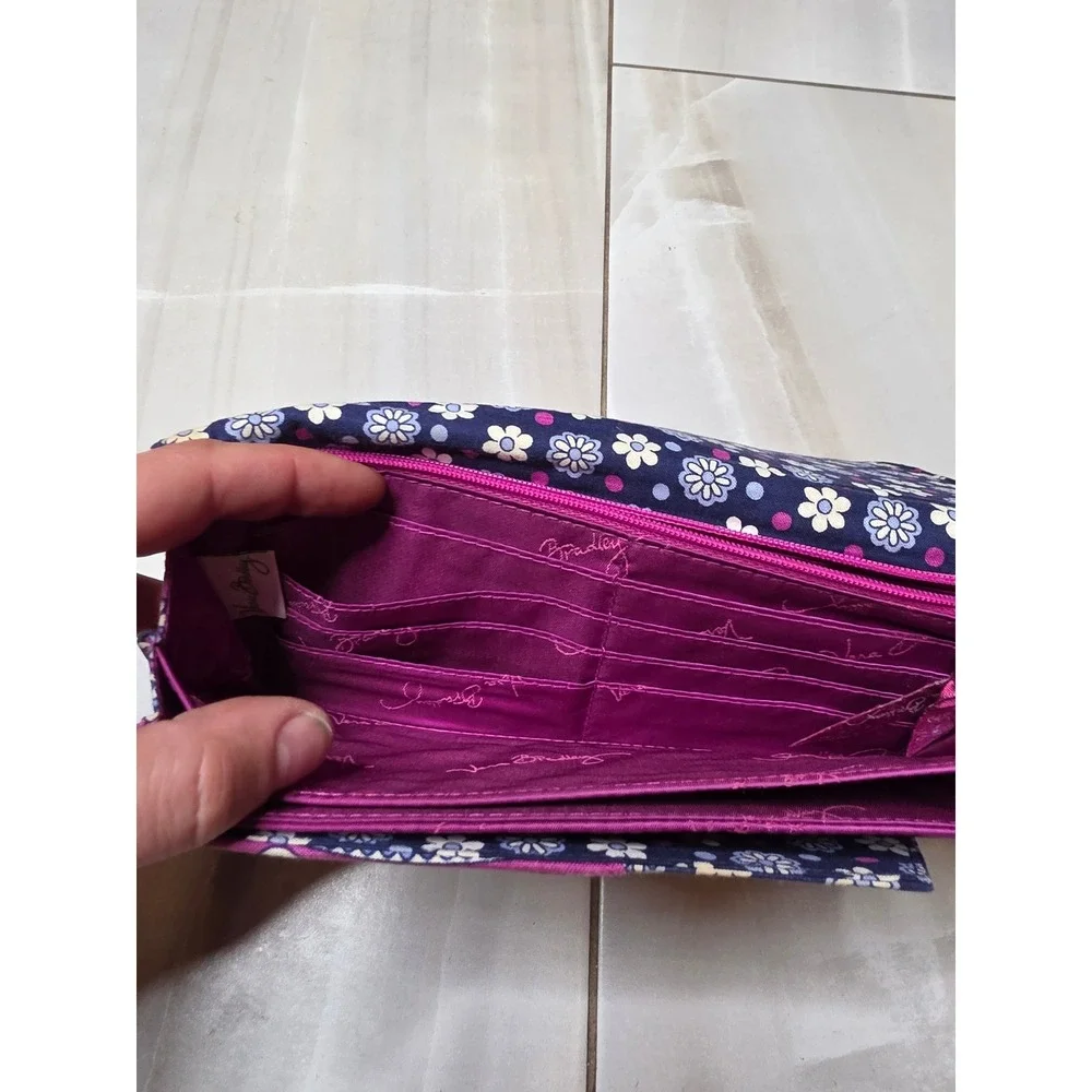 Vera Bradley Quilted‎ Cotton Wallet Purple Blue Paisley Floral ID Window Clutch